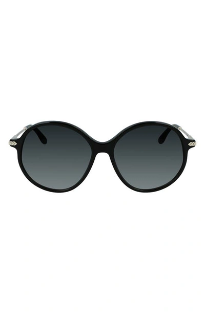Shop Victoria Beckham Chevron 58mm Round Sunglasses In Black