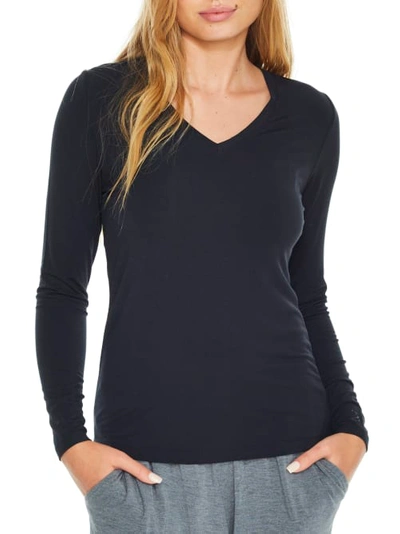Cuddl Duds Plus Size Softwear Lace-edge Long-sleeve V-neck Top In
