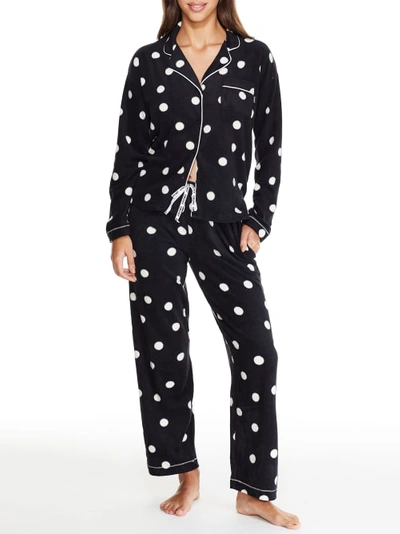 Shop Dkny Sleepwear Fleece Pajama Set In Black Dot