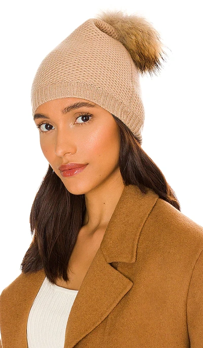 Shop Autumn Cashmere Honeycomb Beanie With Fur Pom Pom In Cork