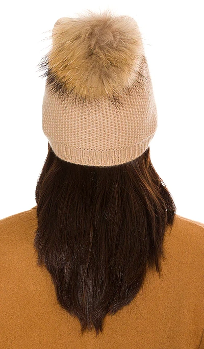 Shop Autumn Cashmere Honeycomb Beanie With Fur Pom Pom In Cork