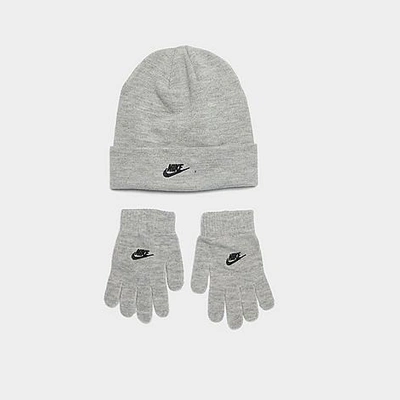 Shop Nike Kids' Futura Beanie Hat And Gloves Set In Grey