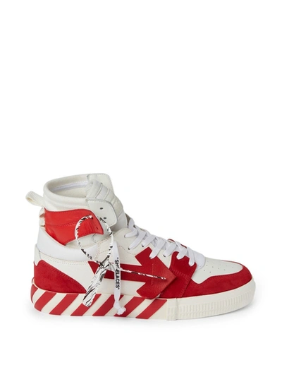 Shop Off-white High Top Vulcanized Leather Sneakers White Red