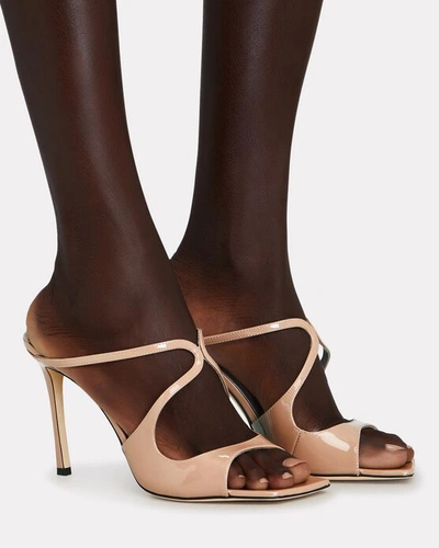 Shop Jimmy Choo Anise 95 Patent Leather Sandals In Beige