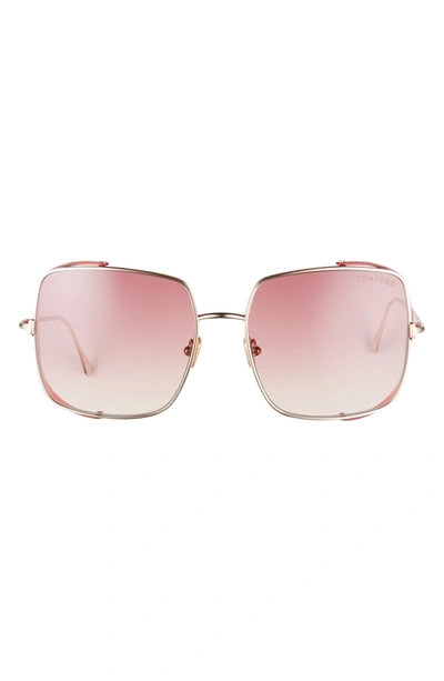 Tom Ford 60mm Gradient Square Sunglasses In Rose Gold/ Honey/ Blinders