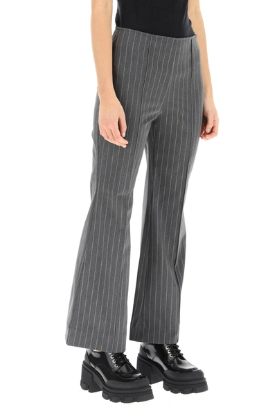 Shop Ganni Kick-flare Cropped Trousers In Grey,white