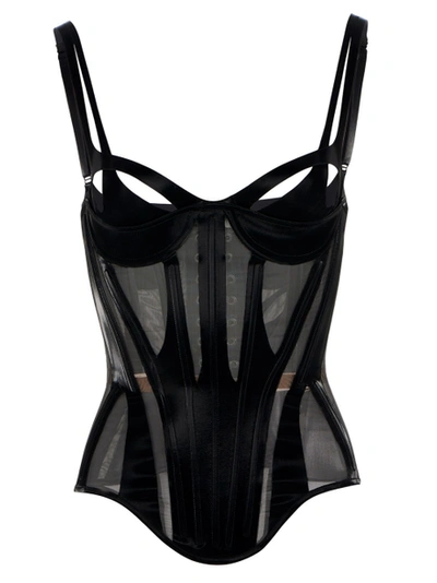 Shop Mugler Sheer Panel Bustier Top Black