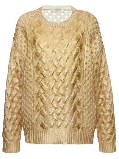 Shop Valentino Metallic Gold Cable Knit Sweater