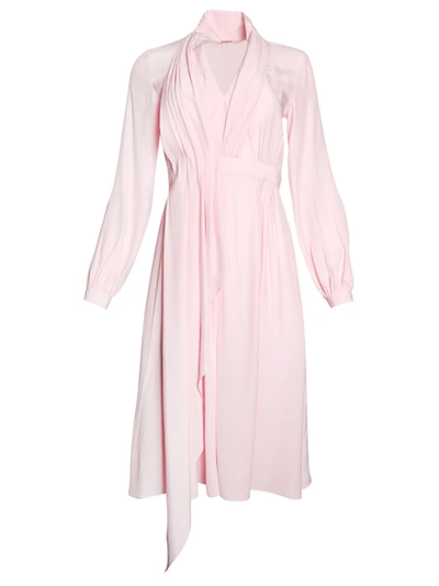 Shop Adam Lippes Draped Midi Long-sleeve Dress Pink