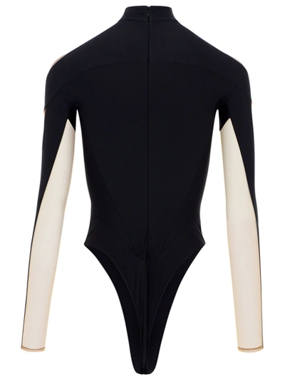 Shop Mugler Sheer Panel Bodysuit Black Nude 01