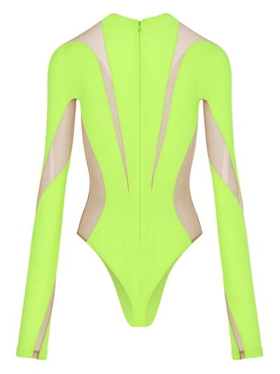 Shop Mugler Sheer Detail Bodysuit Neon Yellow Nude 02