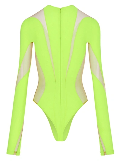 Shop Mugler Sheer Detail Bodysuit Neon Yellow Nude 01