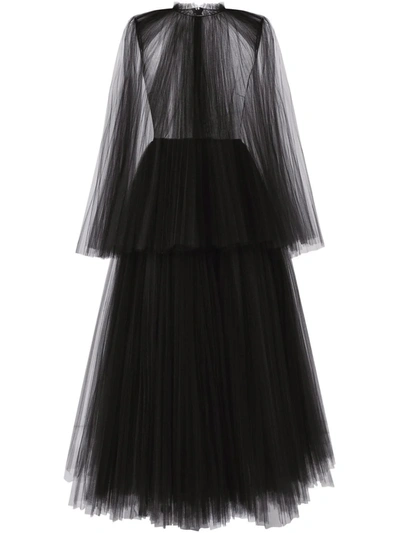 Shop Dolce & Gabbana Cape-detail Tulle Midi Dress In Black
