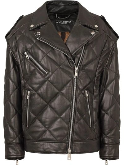 Shop Dolce & Gabbana Quilted Zip-fastening Biker Jacket In Black