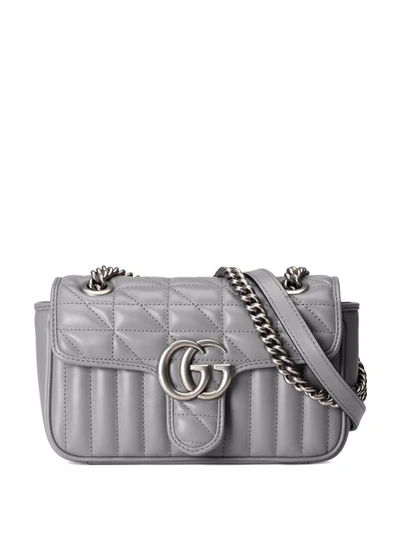 Shop Gucci Mini Gg Marmont Matelassé Shoulder Bag In Grey