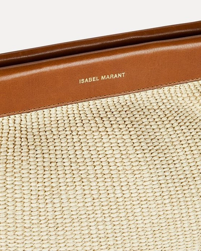 Shop Isabel Marant Luz Leather-trimmed Raffia Pouch In Beige