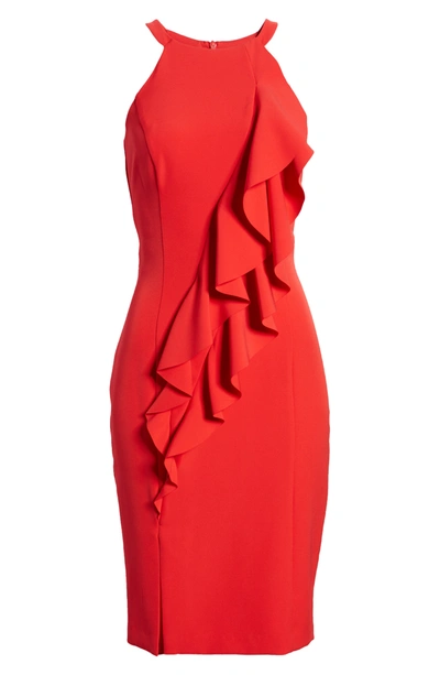 Shop Vince Camuto Halter Neck Laguna Crepe Body-con Dress In Red