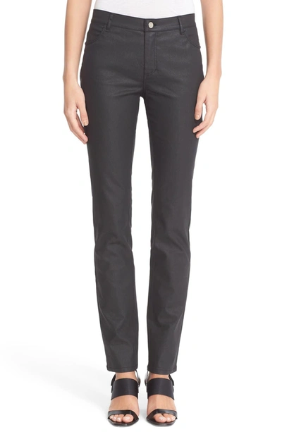Shop Lafayette 148 New York Thompson Waxed Denim Slim Leg Jeans In Black