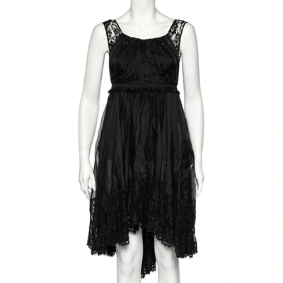 Pre-owned Dandg Black Sheer Silk Lace Trim Sleeveless Dress M