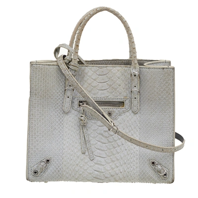 Pre-owned Balenciaga Light Grey Python Leather Papier A6 Tote