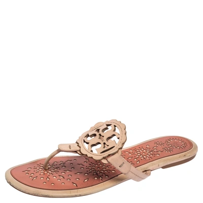 Pre-owned Tory Burch Pink Leather Mini Miller Thong Flat Sandals Size 41