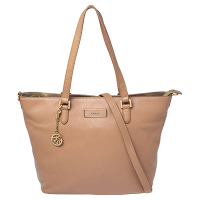 Pre-owned Dkny Beige Leather Zipper Tote