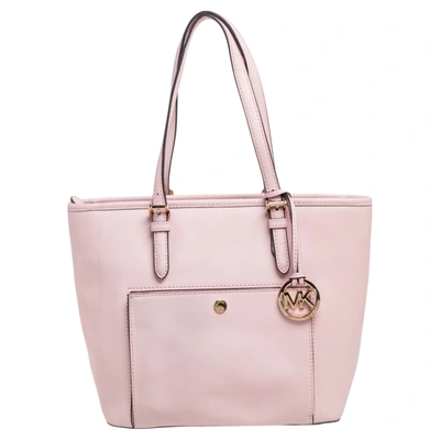Pre-owned Michael Michael Kors Pink Leather Jet Set Snap Pocket Tote