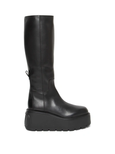 Shop Valentino Uniqueform Leather Flatform Boot Black