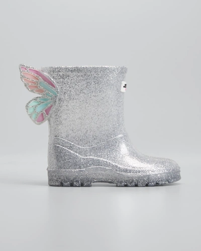 Shop Sophia Webster Girl's Butterfly Glitter Rain Boots, Baby/toddlers In Silver Pastel
