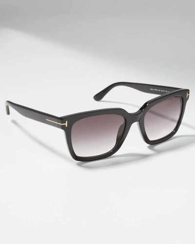 Shop Tom Ford Selby Square Plastic Sunglasses In 01b Black/grey