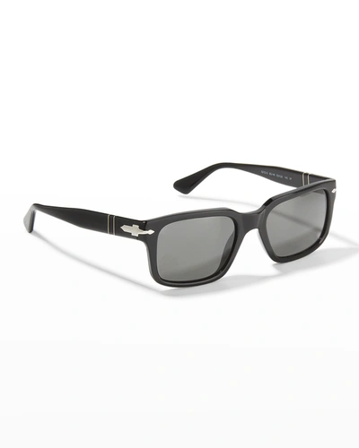 Shop Persol Men's 53mm Polarized Acetate Rectangle Sunglasses In Black Polar