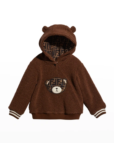 Shop Fendi Kid's Plush Bear Ear Ff Logo Sweater In F1e5q Brown