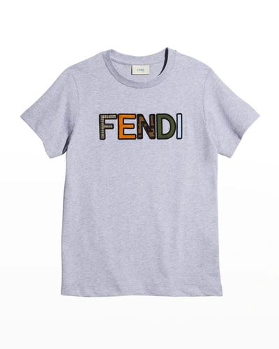 Shop Fendi Kid's Logo Mixed-print Cotton T-shirt In F0wg5 Grey