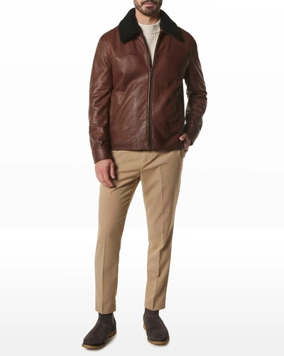 Shop Andrew Marc Men's Truxton Leather/shearling Jacket In Mocha