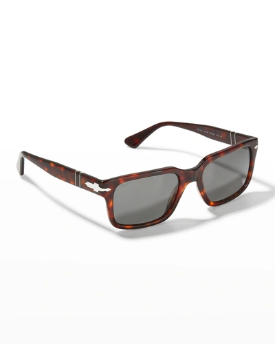 Shop Persol Men's 53mm Polarized Acetate Rectangle Sunglasses In Dark Havana