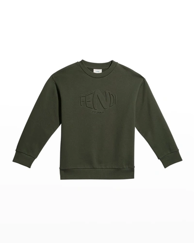 Shop Fendi Boy's Tonal Logo Embossed Sweater In F1e5s Green