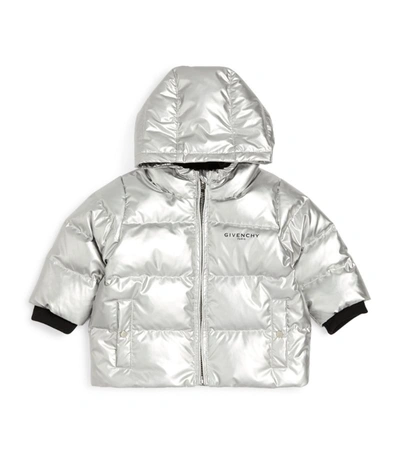 Shop Givenchy Kids Quilted Logo Down Jacket (9-36 Months) In Grey