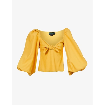 Shop No Pise La Grama Womens Yellow Maria Camila Puffed-sleeve Crepe Top S