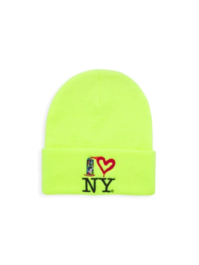 Shop Piccoliny Spray Paint New York Knit Beanie In Neon Yellow