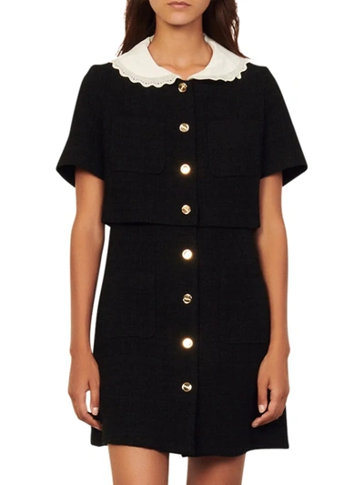 Shop Sandro Women's Short Tweed Dress In Black