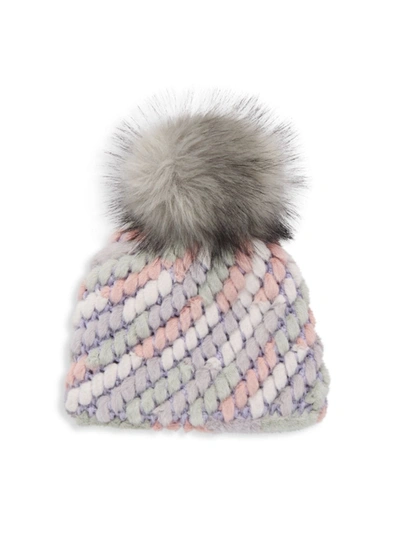 Shop Jocelyn Women's Be Fabulous Faux Fur Pom Beanie In Neutral Multi