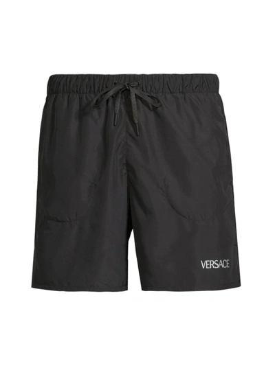 Shop Versace Men's Greca-print Drawstring Shorts In Black
