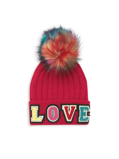 Shop Jocelyn Knit Love Patch Beanie In Red