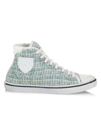 Shop Saint Laurent Malibu Tweed High-top Sneakers In Parma Tourquoise