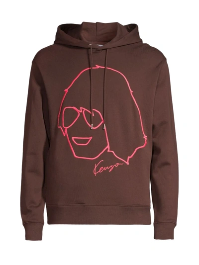 Shop Kenzo Seasonal Graphic Hooded Sweatshirt In Dark Brown