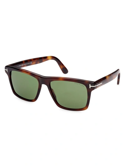 Shop Tom Ford Men's Buckley-02 56mm Square Sunglasses In Shiny Black