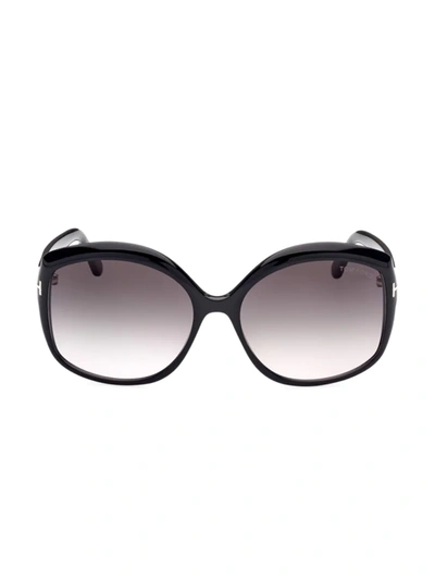 Shop Tom Ford Women's Chiara 60mm Round Sunglasses In Shiny Black Gradient Smoke To Pink Lenses