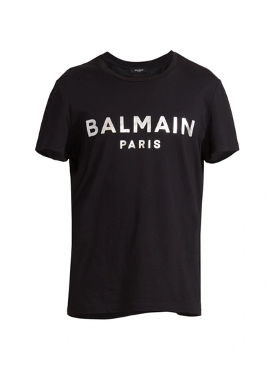 Shop Balmain Men's Metallic Foil Logo Tee In Black Silver