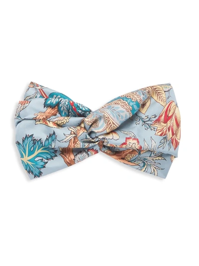 Shop Etro Floral Silk Knotted Headband In Light Blu