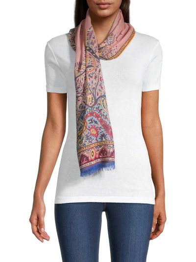 Shop Etro Wool-silk Blend Confetti Paisley Oblong Scarf In Pink